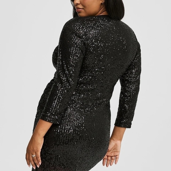 torrid Black Sequin Wrap-Style Long Sleeve Dress - Picture 2 of 9